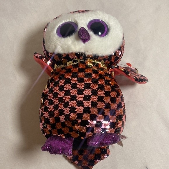 TY Other - New TY flippables checks owl large stuffed animal plush pink blackshine glitter
